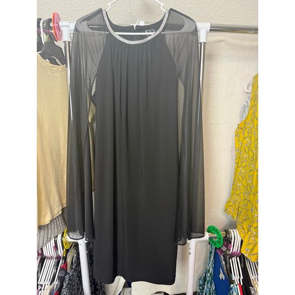 BN #607 R & M Richards Size 14 Black Sheer Sleeve Embellished Cocktail Dress - Picture 3 of 7